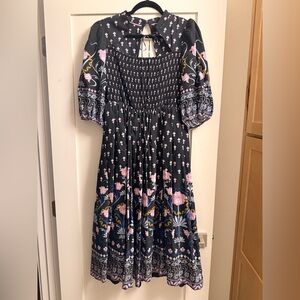 Anthropologie Floral Black Midi Dress—stunning!